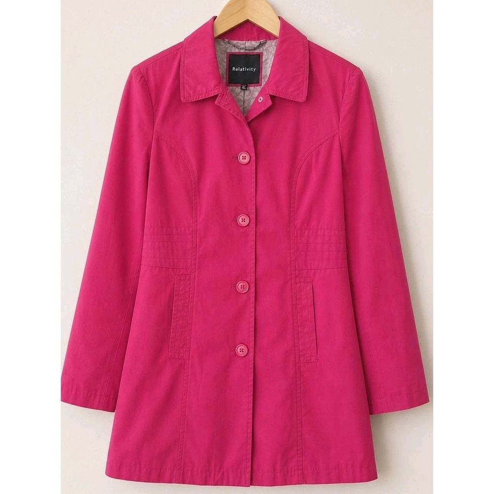Relativity Trench Coat Women's M Raspberry Pink Lined Spring Jacket Rain Coat